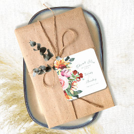 Pegatina Cuadrada Watercolor Sunflower Peony Wedding Thank You