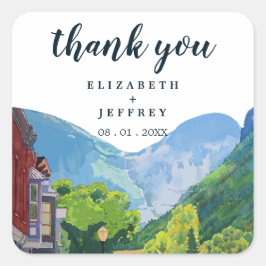 Pegatina Cuadrada Watercolor Telluride Colorado Gracias Boda