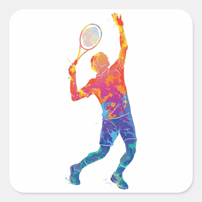 Pegatina Cuadrada Watercolor Tennis Man (Anverso)