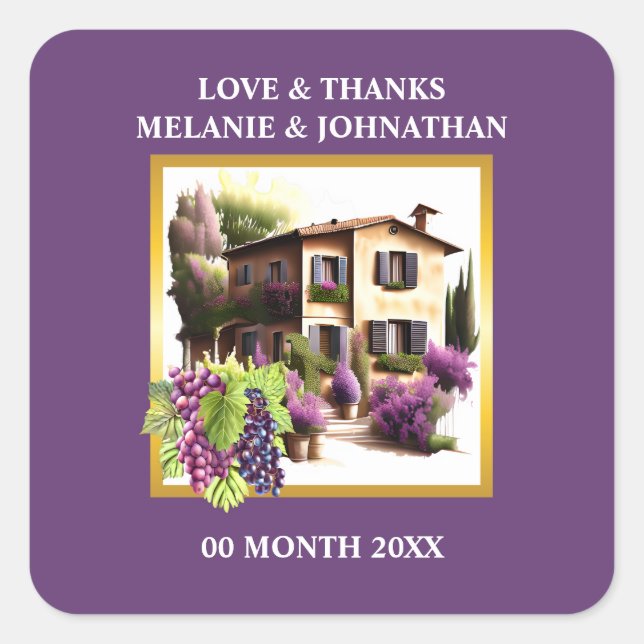 Pegatina Cuadrada Watercolor Villas Toscanas Vegetación Italiana vin