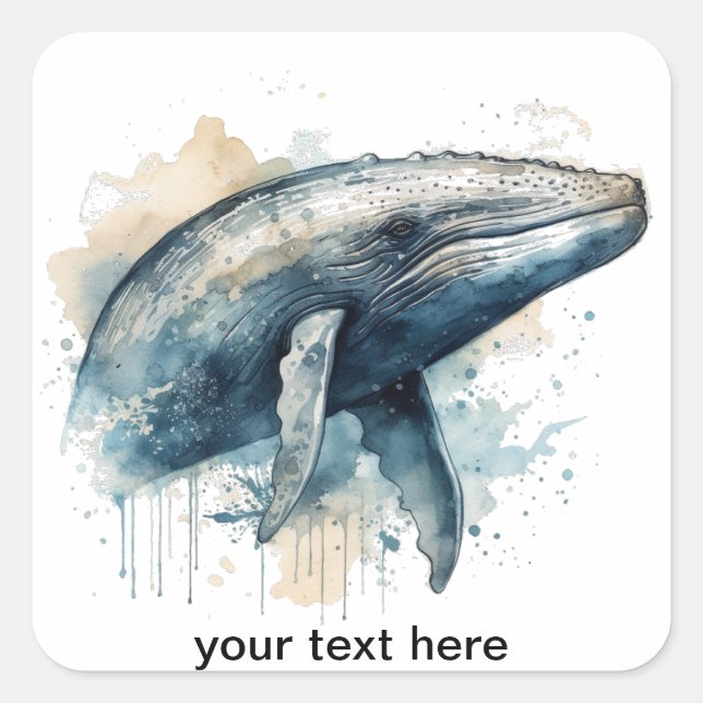 Pegatina Cuadrada Watercolor Whale Wonder, personalizado (Anverso)