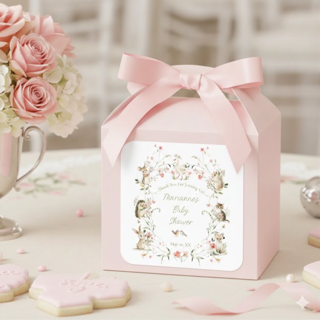 Pegatina Cuadrada Watercolor Wildflower Woodland Animals Baby Shower (Subido por el creador)