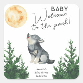 Pegatina Cuadrada Watercolor Wolf Baby Shower 