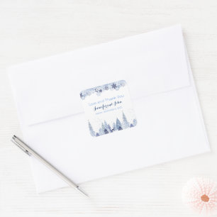 Pegatina Cuadrada Watercolor Woodland Snowflakes Winter Wedding