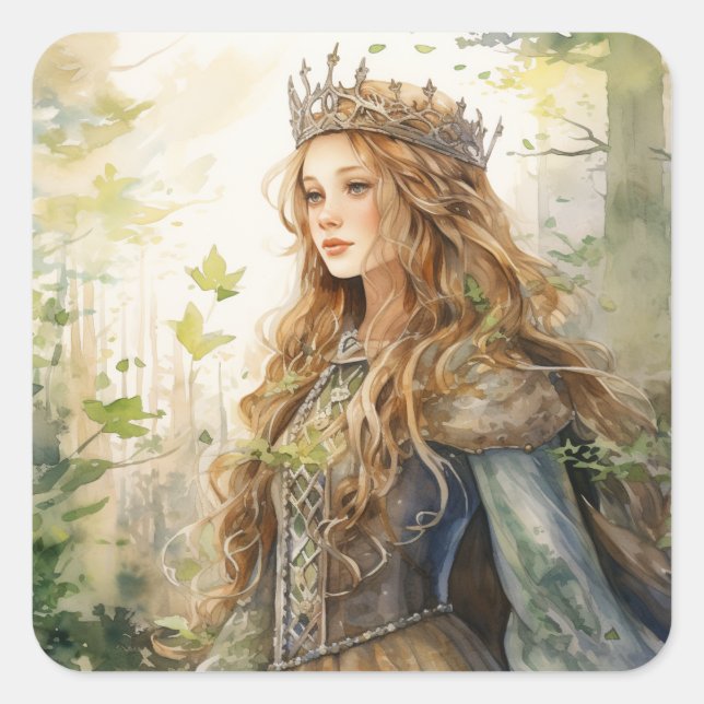 Pegatina Cuadrada Watercolour Forest Princess (Anverso)