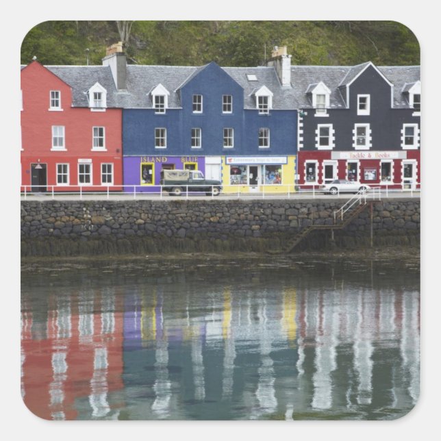 Pegatina Cuadrada Waterfront, Tobermory, Isla de Mull, Escocia, (Anverso)