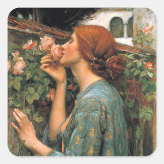 Pegatina Cuadrada Waterhouse: Olor a los Rosas