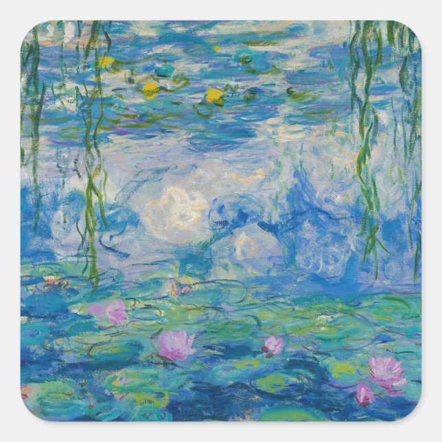 Pegatina Cuadrada Waterlilies, 1916-1919, por Claude Monet (Anverso)