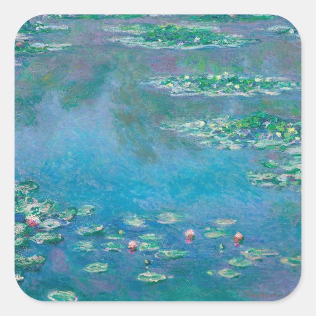 Pegatina Cuadrada Waterlilies por la pintura Bella Artes de Claude M (Anverso)