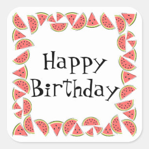 Pegatina Cuadrada Watermelon Pieces Square Feliz cumpleaños