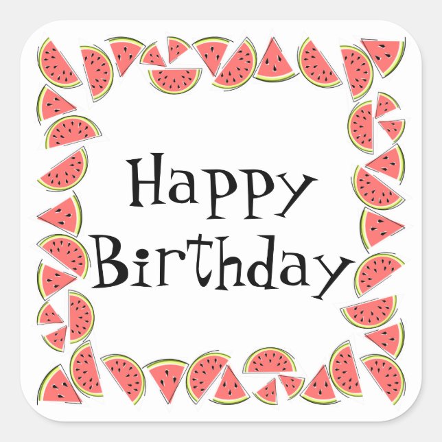 Pegatina Cuadrada Watermelon Pieces Square Feliz cumpleaños (Anverso)