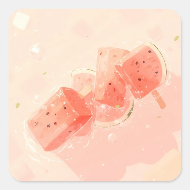 Pegatina Cuadrada Watermelon Popsicle (Anverso)