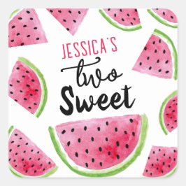 Pegatina Cuadrada Watermelon Two Sweet Birthday Party
