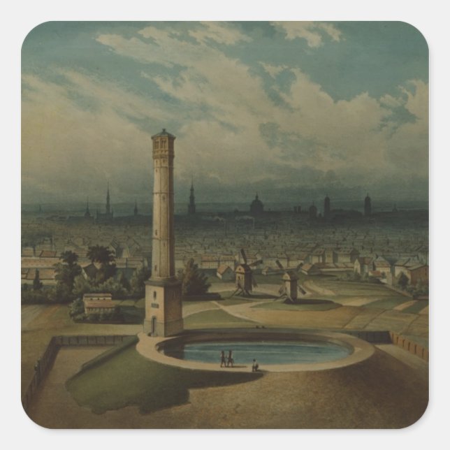 Pegatina Cuadrada Waterworks de Berlín, c.1860 (Anverso)