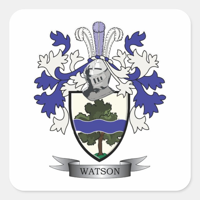Pegatina Cuadrada Watson Family Crest Coat of Arms (Anverso)