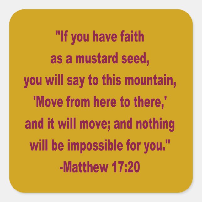 Pegatina Cuadrada WDJS: La fe como Pegatinas de semillas de mostaza (Anverso)