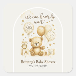 Pegatina Cuadrada We Can Bearly Wait Baby Shower 