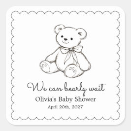 Pegatina Cuadrada "We Can Bearly Wait" Baby Shower Gender Neutral
