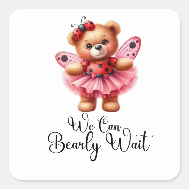 Pegatina Cuadrada We Can Bearly Wait Girl Baby Square Sticker (Anverso)