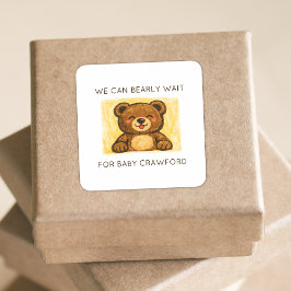 Pegatina Cuadrada We Can Bearly Wait! Simple Hand Drawn Baby Shower