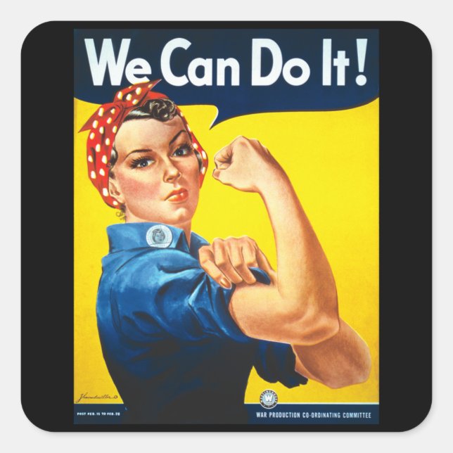 Pegatina Cuadrada We can do it retro vintage poster (Anverso)