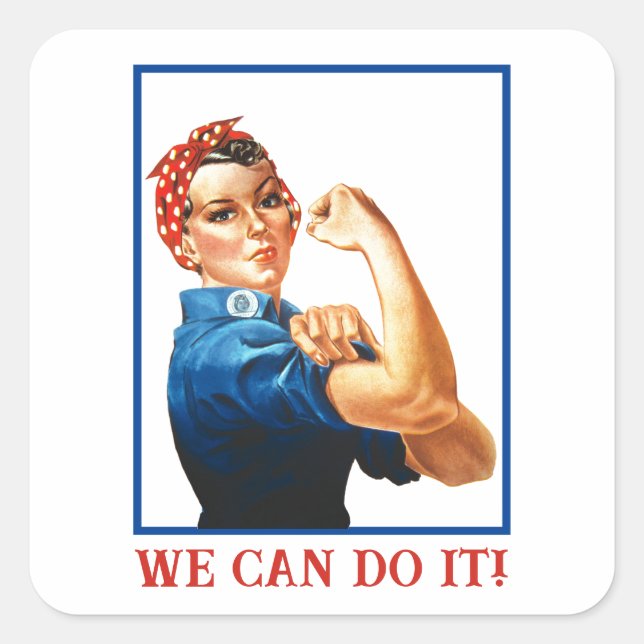 Pegatina Cuadrada We Can Do It Rosie the Riveter Women Power WWII  (Anverso)