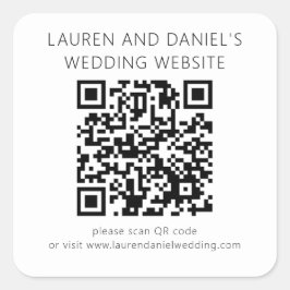 Pegatina Cuadrada Web de Boda blanco negro de código QR