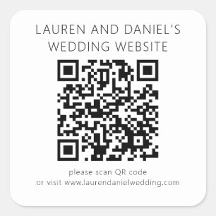 Pegatina Cuadrada Web de Boda blanco negro de código QR