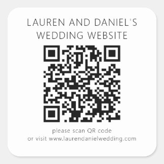 Pegatina Cuadrada Web de Boda blanco negro de código QR