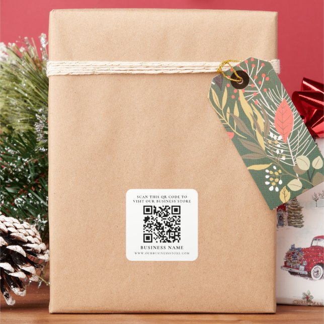 Pegatina Cuadrada Web de negocios Código Qr Moda mínima simple negro (Vacaciones)