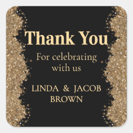 Pegatina Cuadrada Wedding Anniversary Gold Faux Glitter Thank You