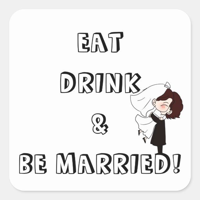 Pegatina Cuadrada Wedding Bride and Groom Humor (Anverso)