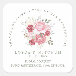 Pegatina Cuadrada Wedding Pink Floral Bouquet Wedding Sanitizer Gel
