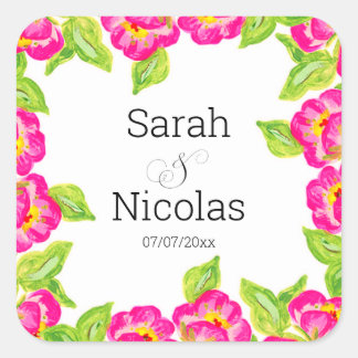 Pegatina Cuadrada Wedding stickers personalized floral