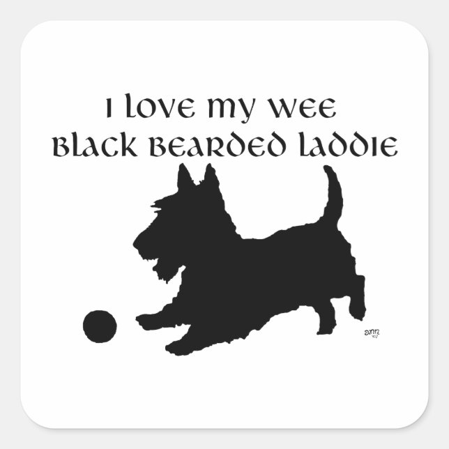 Pegatina Cuadrada Wee Black Beart Laddie Scottish Terrier (Anverso)
