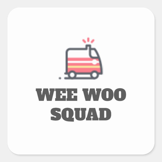 Pegatina Cuadrada Wee Woo Squad, ambulancia 911 (Anverso)