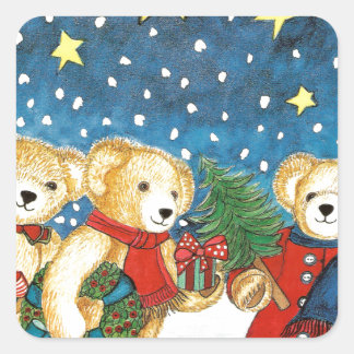 PEGATINA CUADRADA WEIHNACHTSTEDDYBÄREN CON REGALOS