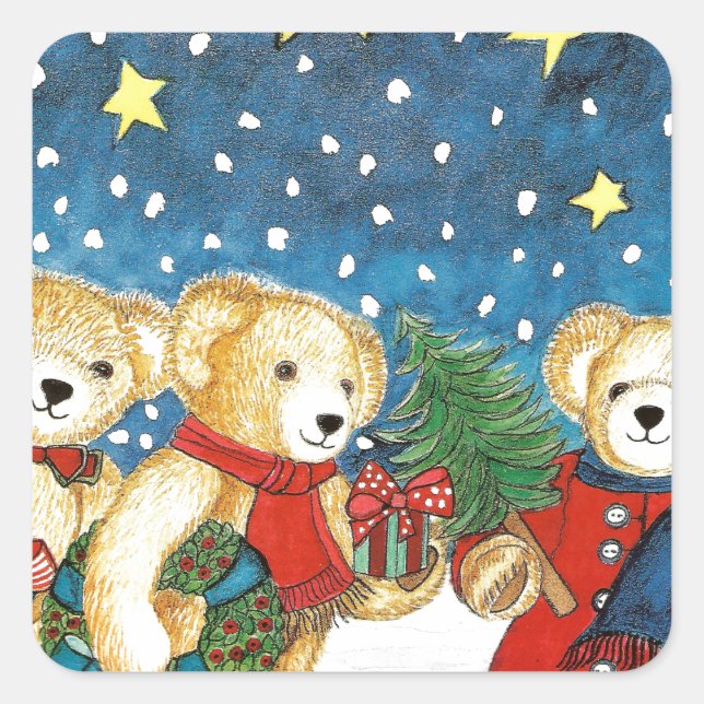 PEGATINA CUADRADA WEIHNACHTSTEDDYBÄREN CON REGALOS (Anverso)