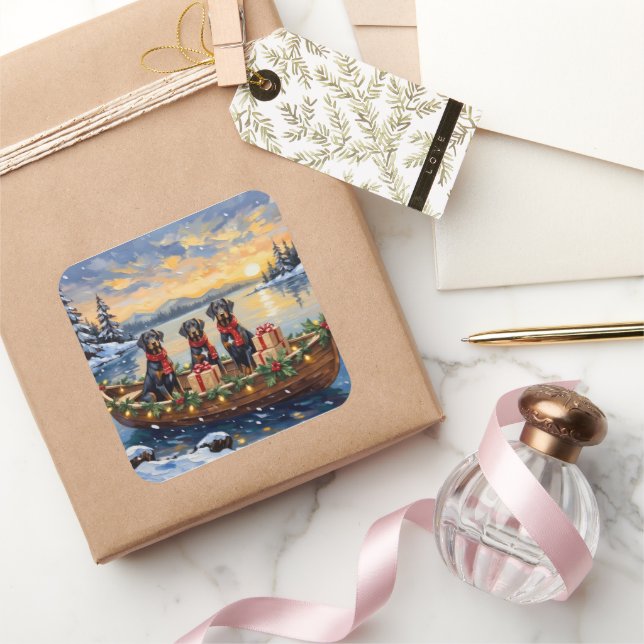 Pegatina Cuadrada Weimaraner Christmas Boat Holiday (Regalar)