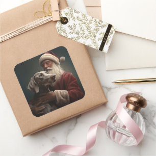 Pegatina Cuadrada Weimaraner con Santa Claus Navideño Festivo
