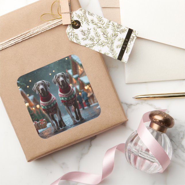 Pegatina Cuadrada Weimaraner Dogs Christmas Snow Holiday (Regalar)