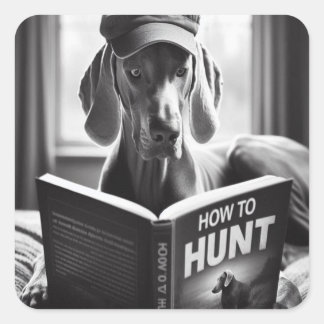 Pegatina Cuadrada Weimaraner lee un libro sobre cómo cazar