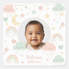 Pegatina Cuadrada Welcome Little One Baby Photo Keepsake