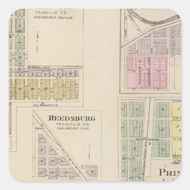 Pegatina Cuadrada Wellsville, Emmerson, Reedsburg, Princeton, Kansas (Anverso)