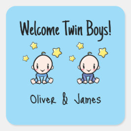Pegatina Cuadrada Welome Twin Boys!, Blue, Personalized Twin Babies