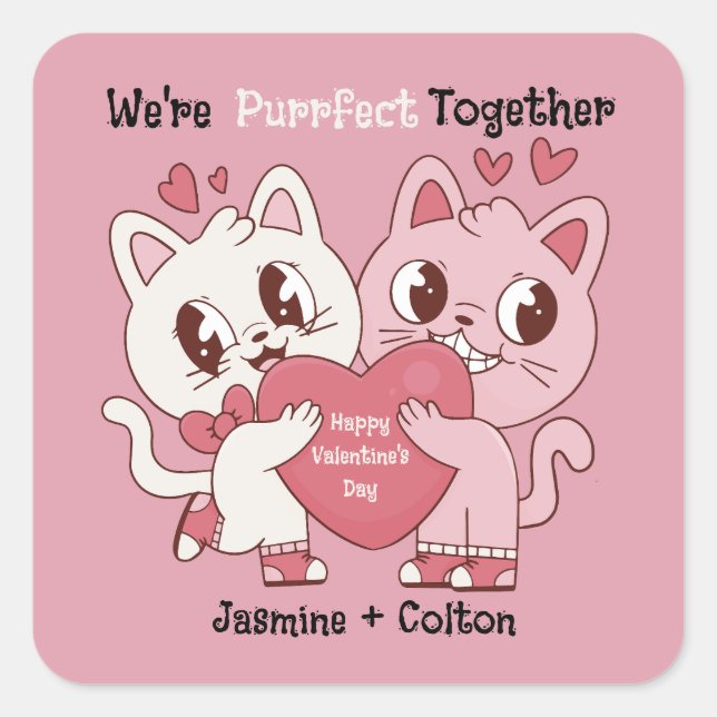 Pegatina Cuadrada We're Purrfect Together (Anverso)