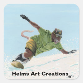 Pegatina Cuadrada Wererat Snowboarder Deportes Fantasy Pegatinas de 