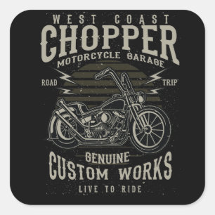 Pegatina Cuadrada West Coast Chopper Motorcycle Garage en vivo para 