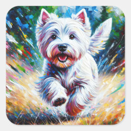 Pegatina Cuadrada West Highland White Terrier "Westie" Dog Portrait