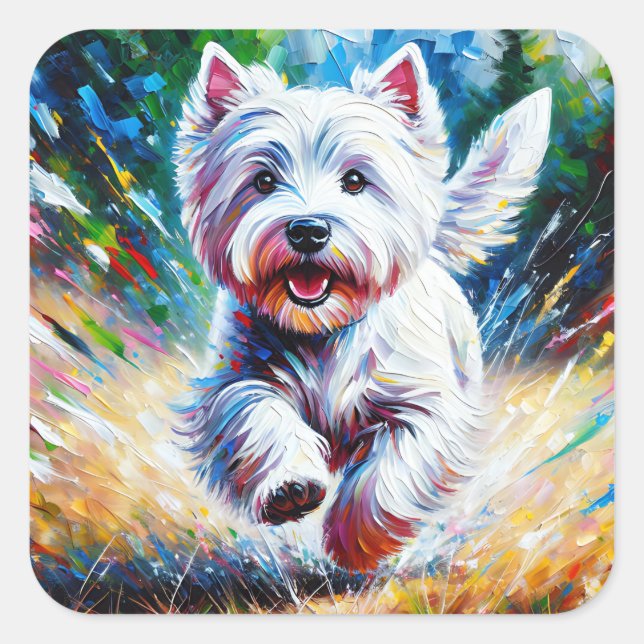 Pegatina Cuadrada West Highland White Terrier "Westie" Dog Portrait (Anverso)